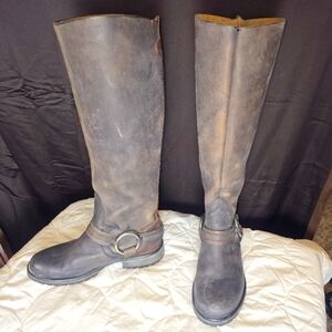 Steve Madden Judgemnt 8M Distressed Leather Tall Brown Harness Riding Boots